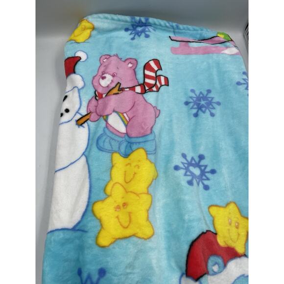 Care Bears Christmas Blanket Throw BLUE 50 IN x 70 In VIRAL NWT Snowman Holiday - Picture 1 of 6